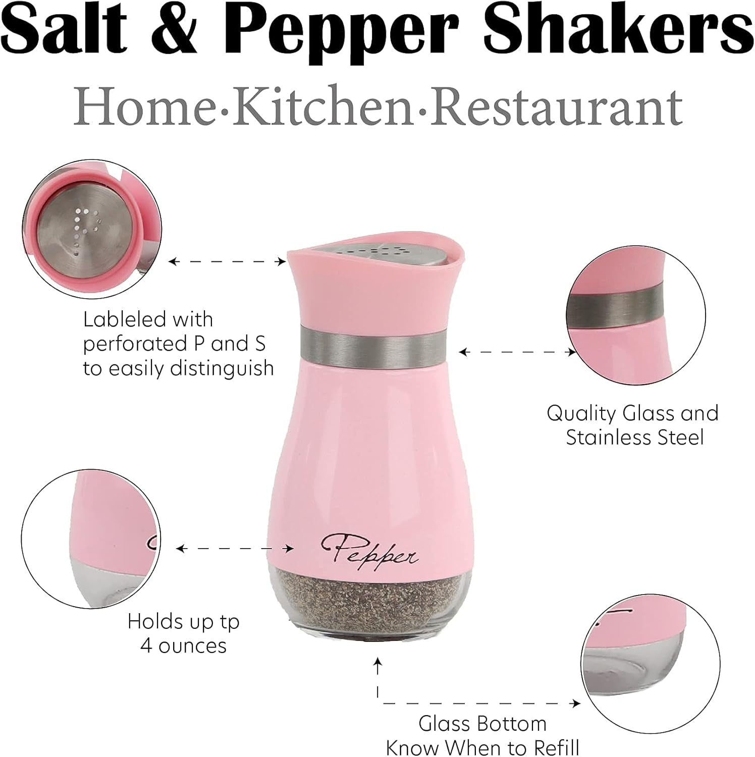 Round Silicone Spoon Rest & 4Oz Glass Salt and Pepper Shaker Set (Pink)