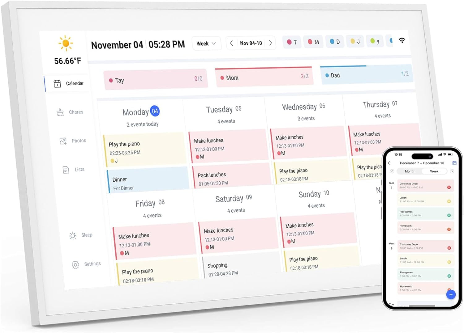 21.5 Inch Digital Calendar, Smart Electronic Calendar Planner & Chore Chart, IPS FHD 1920X1080 Wall Touch Screen Display for Family Schedules, Desk Stand Included, Wall Mountable - Share Photos/Videos