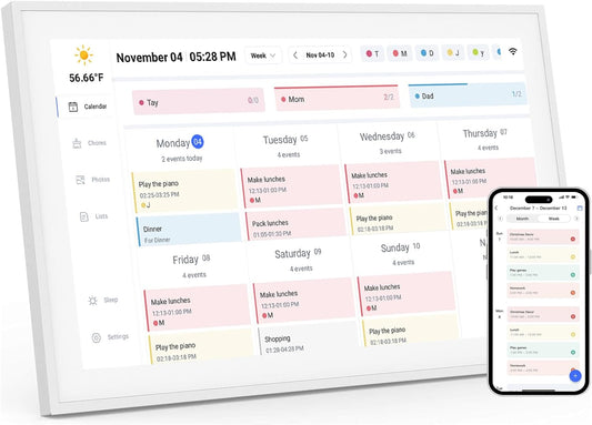 21.5 Inch Digital Calendar, Smart Electronic Calendar Planner & Chore Chart, IPS FHD 1920X1080 Wall Touch Screen Display for Family Schedules, Desk Stand Included, Wall Mountable - Share Photos/Videos