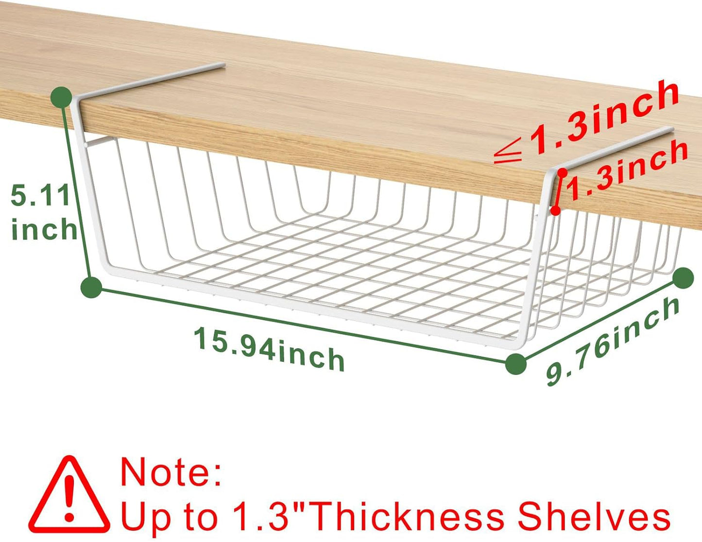 Under Shelf Basket,  4 Pack Storage under Cabinet Shelf Wire Basket, Pantry Organizer, under Cabinet Baskets for Storage, White