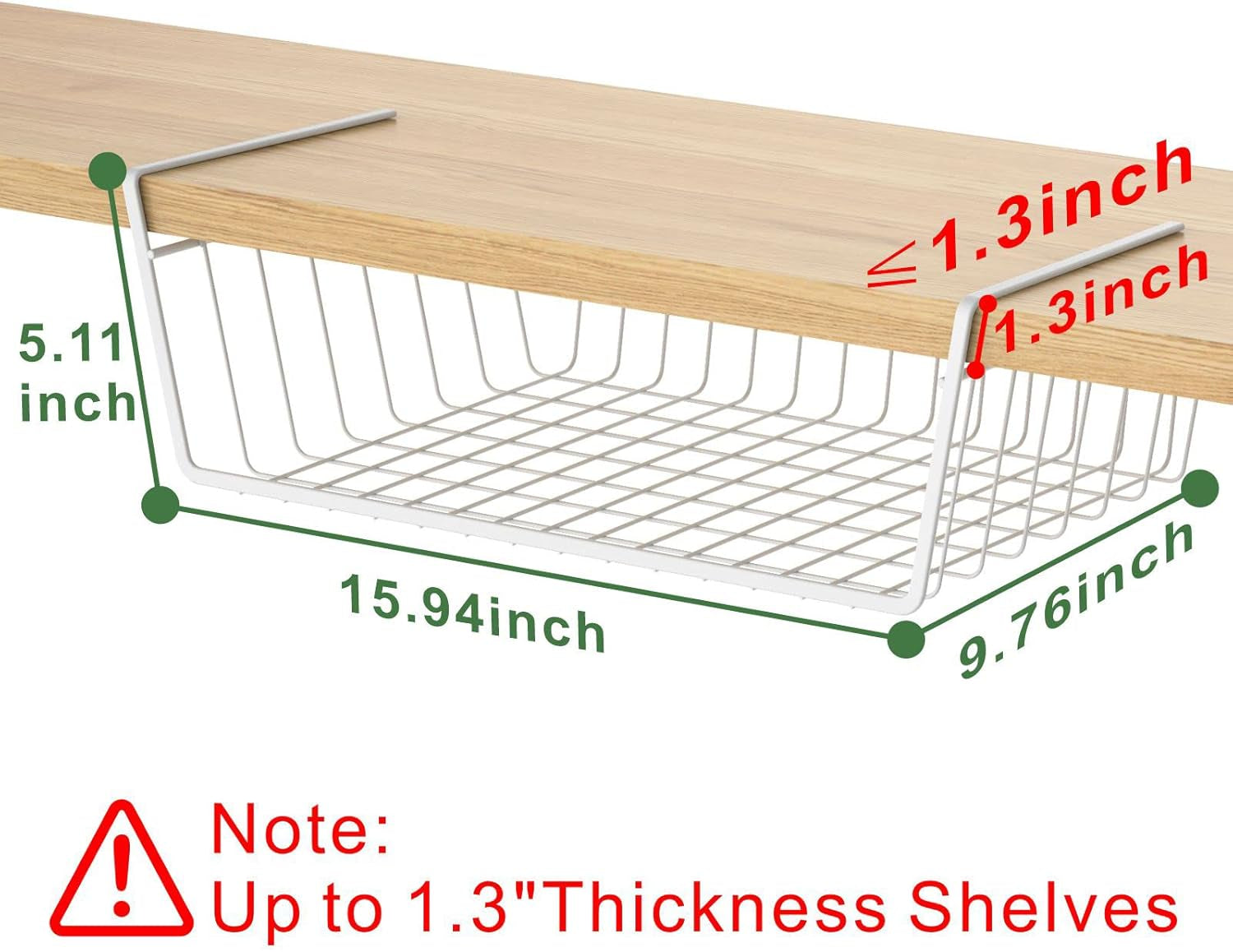 Under Shelf Basket,  4 Pack Storage under Cabinet Shelf Wire Basket, Pantry Organizer, under Cabinet Baskets for Storage, White