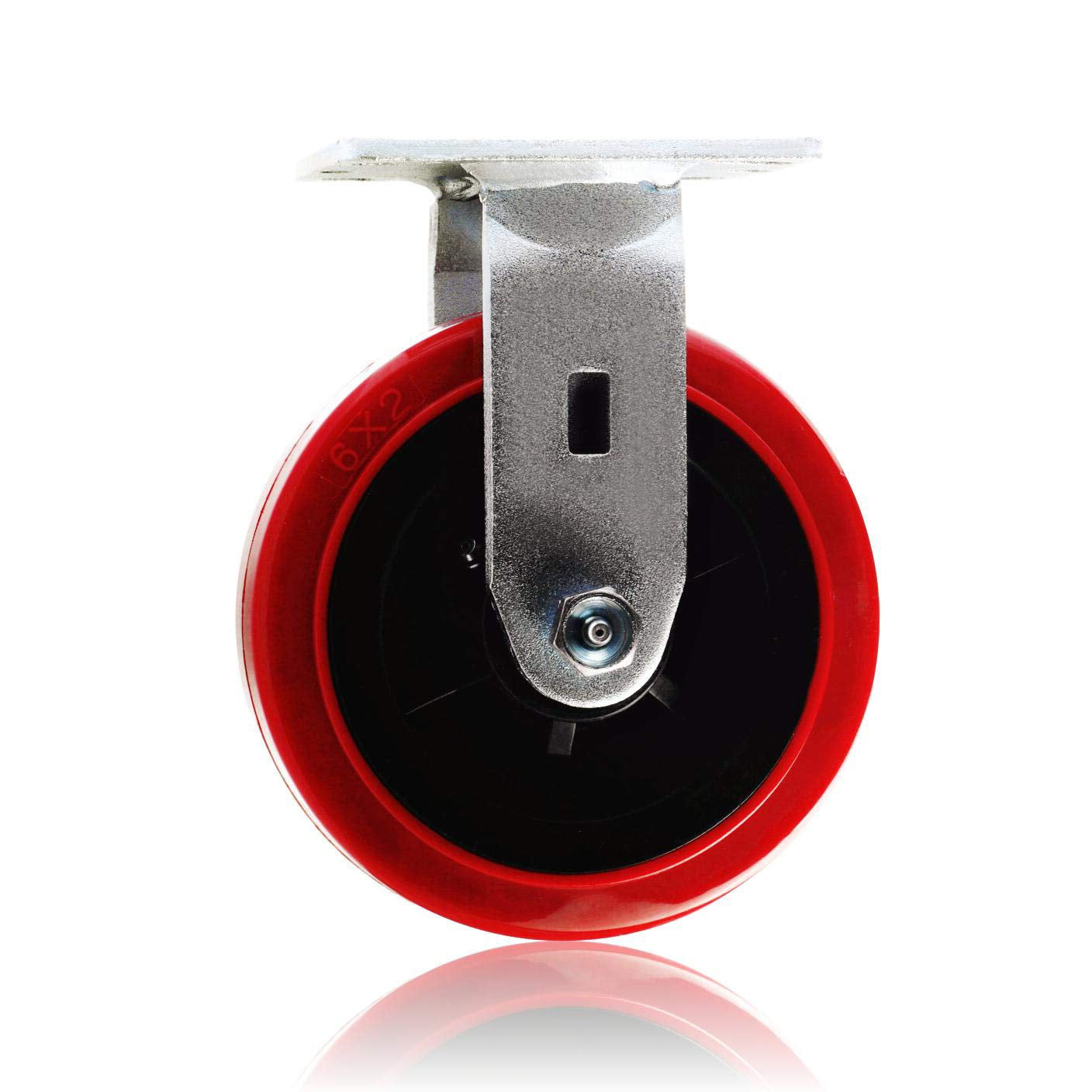 6" 2 Pack Plate Caster, Heavy Duty W/Polyolefin/Polyurethane Wheel Top Plate Caster Extra Width 2 Inches 1800 Lbs Total Capacity (6 Inches Pack of 2, Red/Black Rigid)
