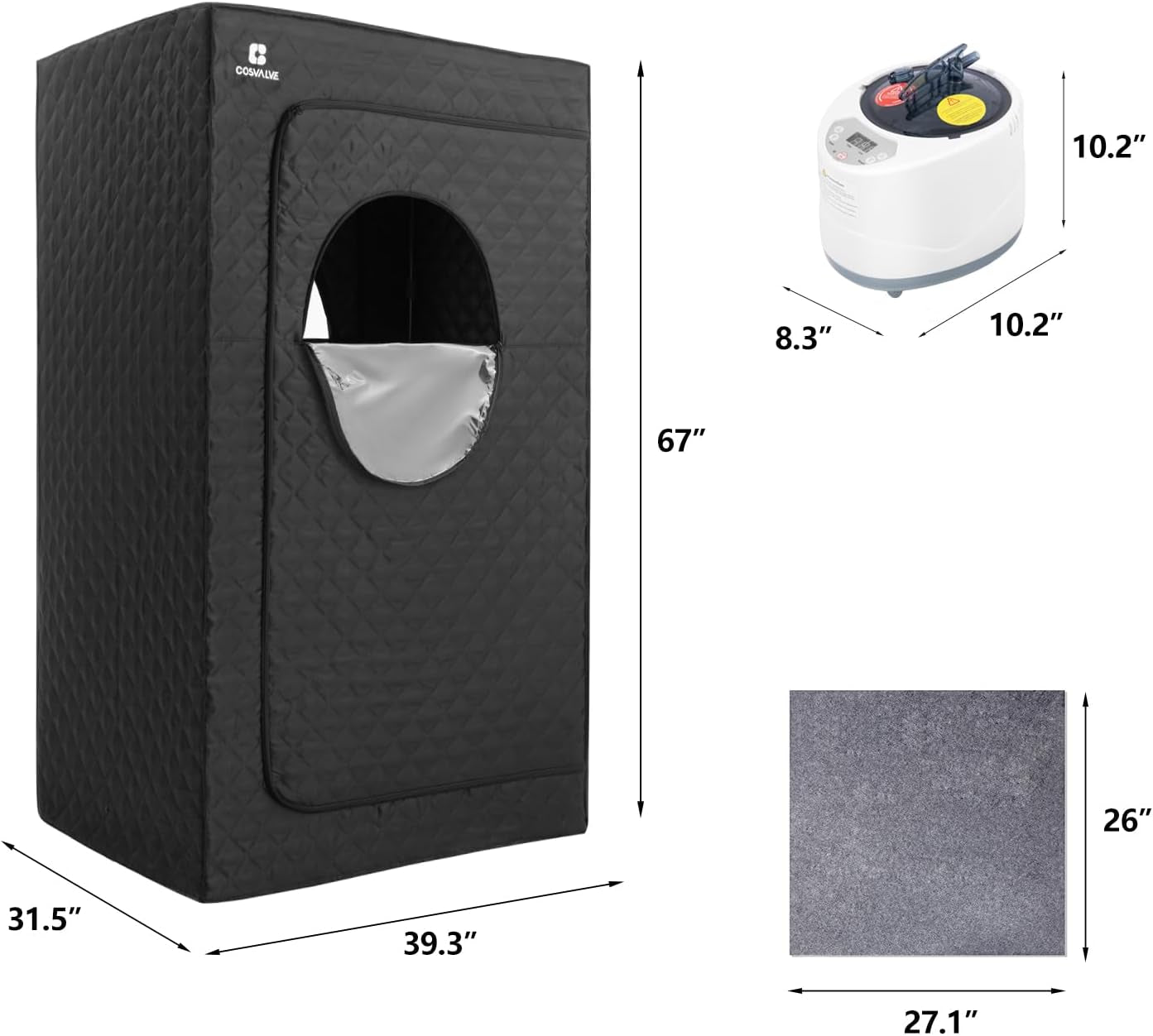 Portable Steam Sauna for Home, Full Size Personal Steam Room Sauna Box Kit with 2.6L 1000W Steam Generator, Remote Control, Indoor Sauna Tent for Home Spa Relaxation (39.3'' X 31.5''X 67'')