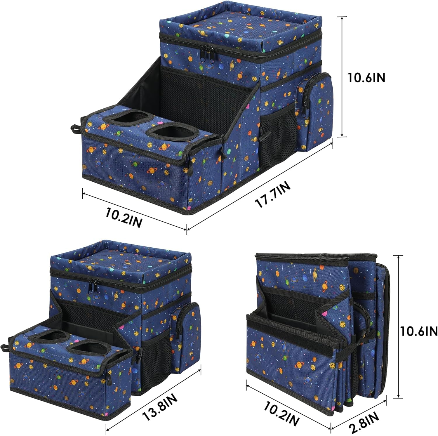Car Seat Organizer, Backseat Car Organizer with Cup Holder Tray and Storages for Kids and Adults, Portable Travel Cooler for Car for Front or Back Seat Passenger Organizer Ccompartment (Blue)