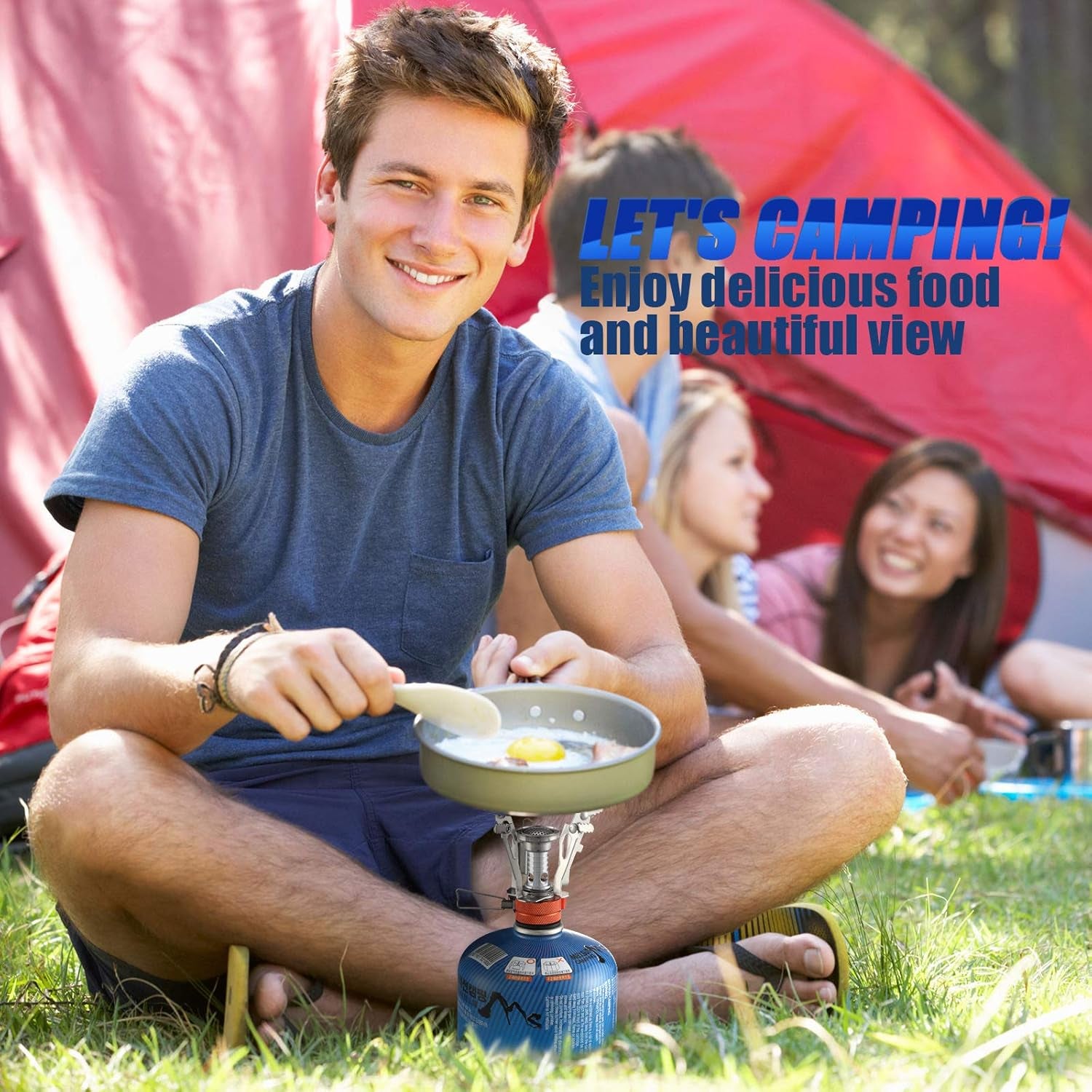 Camping Stove Travel Stove Windproof Backpacking Stove with Piezo Ignition Portable Fuel Burner for Outdoor Camping Hiking Cooking (2 Pieces)