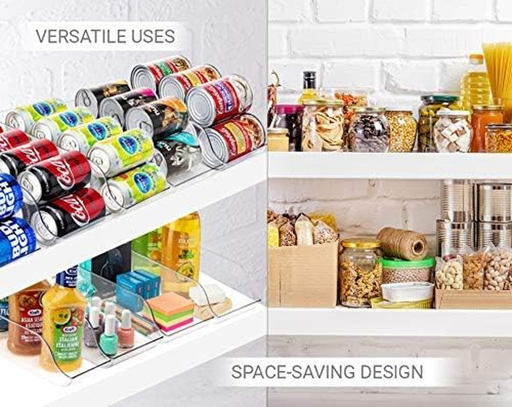 Set of 2 -  Refrigerator Organizer Bin Pop Soda Can Beverage Holder for Fridge, Kitchen, Countertops, Cabinets - Clear Plastic Can Dispenser and Canned Food Pantry Storage Rack (Without Lid)