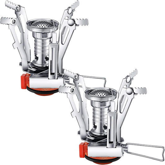 Camping Stove Travel Stove Windproof Backpacking Stove with Piezo Ignition Portable Fuel Burner for Outdoor Camping Hiking Cooking (2 Pieces)