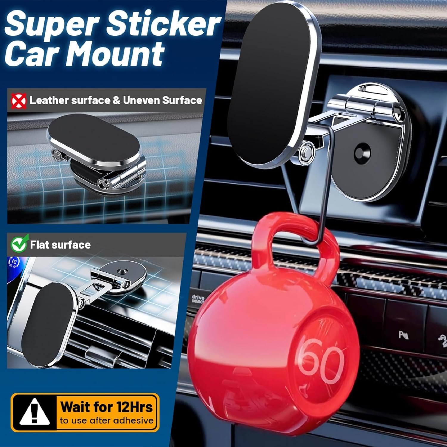 Magnetic Phone Holder for Car Upgrade Foldable 8X Strong Magnetic Phone Mount Multi-Functional 720°Rotation Magnet Cell Phone Mount for All Smartphones (Magnetic Black)
