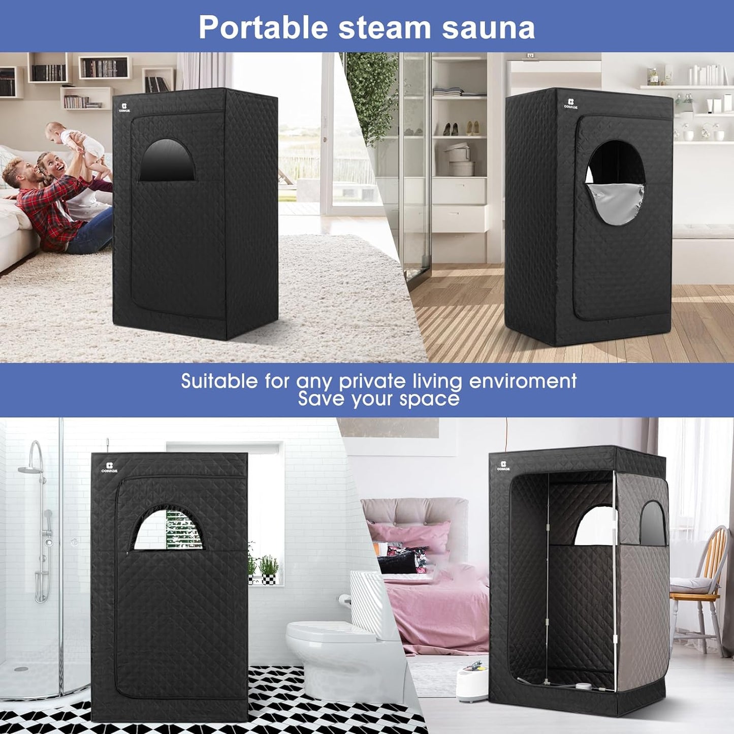 Portable Steam Sauna for Home, Full Size Personal Steam Room Sauna Box Kit with 2.6L 1000W Steam Generator, Remote Control, Indoor Sauna Tent for Home Spa Relaxation (39.3'' X 31.5''X 67'')