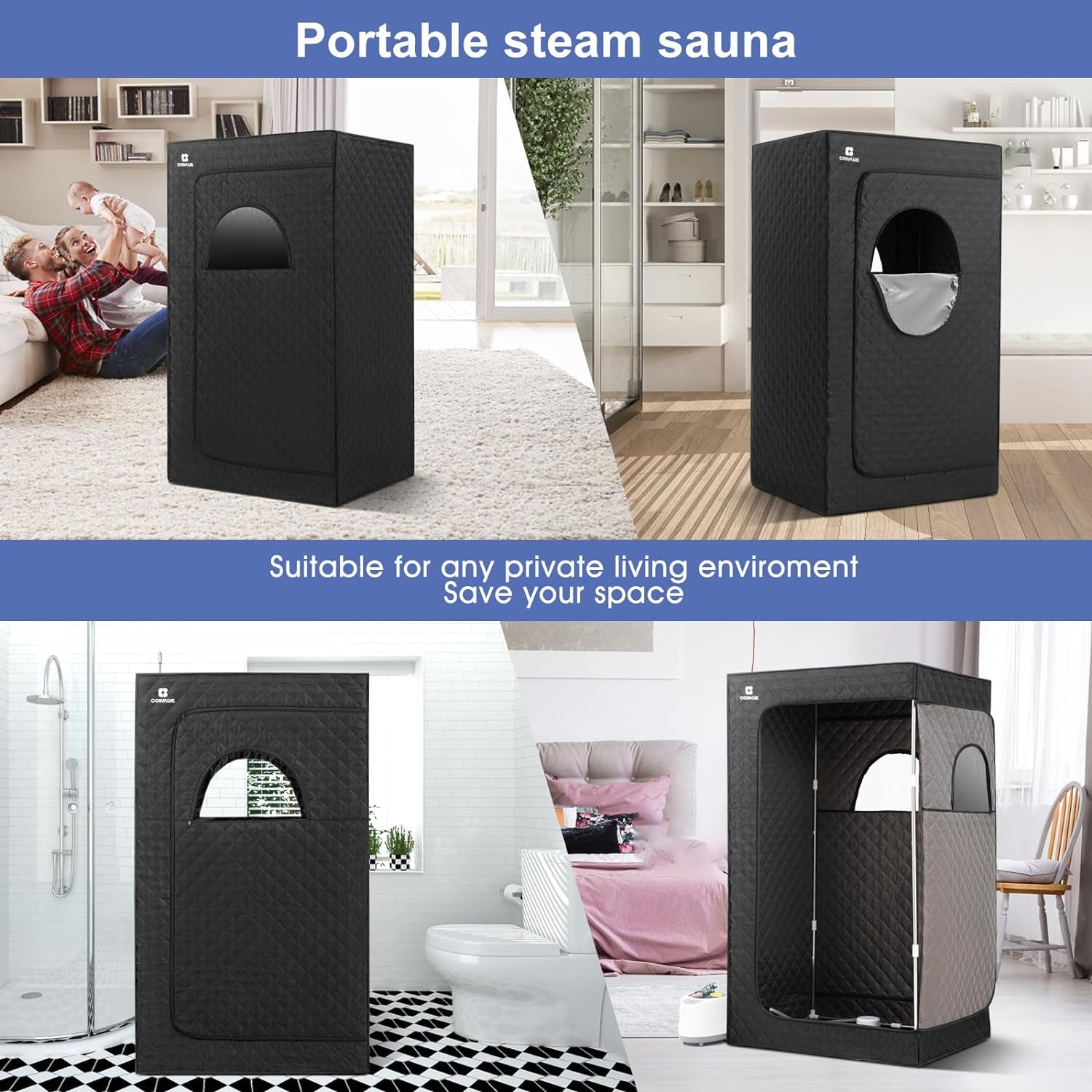 Portable Steam Sauna for Home, Full Size Personal Steam Room Sauna Box Kit with 2.6L 1000W Steam Generator, Remote Control, Indoor Sauna Tent for Home Spa Relaxation (39.3'' X 31.5''X 67'')