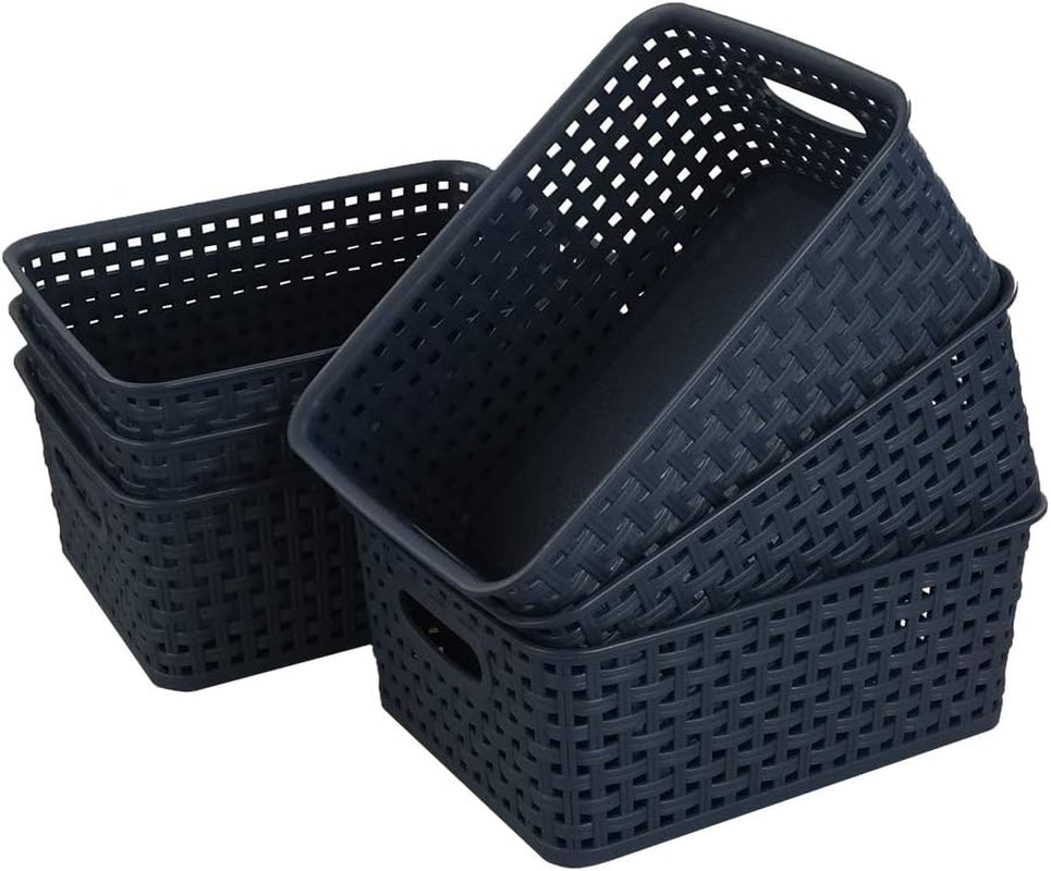 Plastic Weave Storage Baskets for Kitchen Bathroom, Navy Blue, 6 Packs