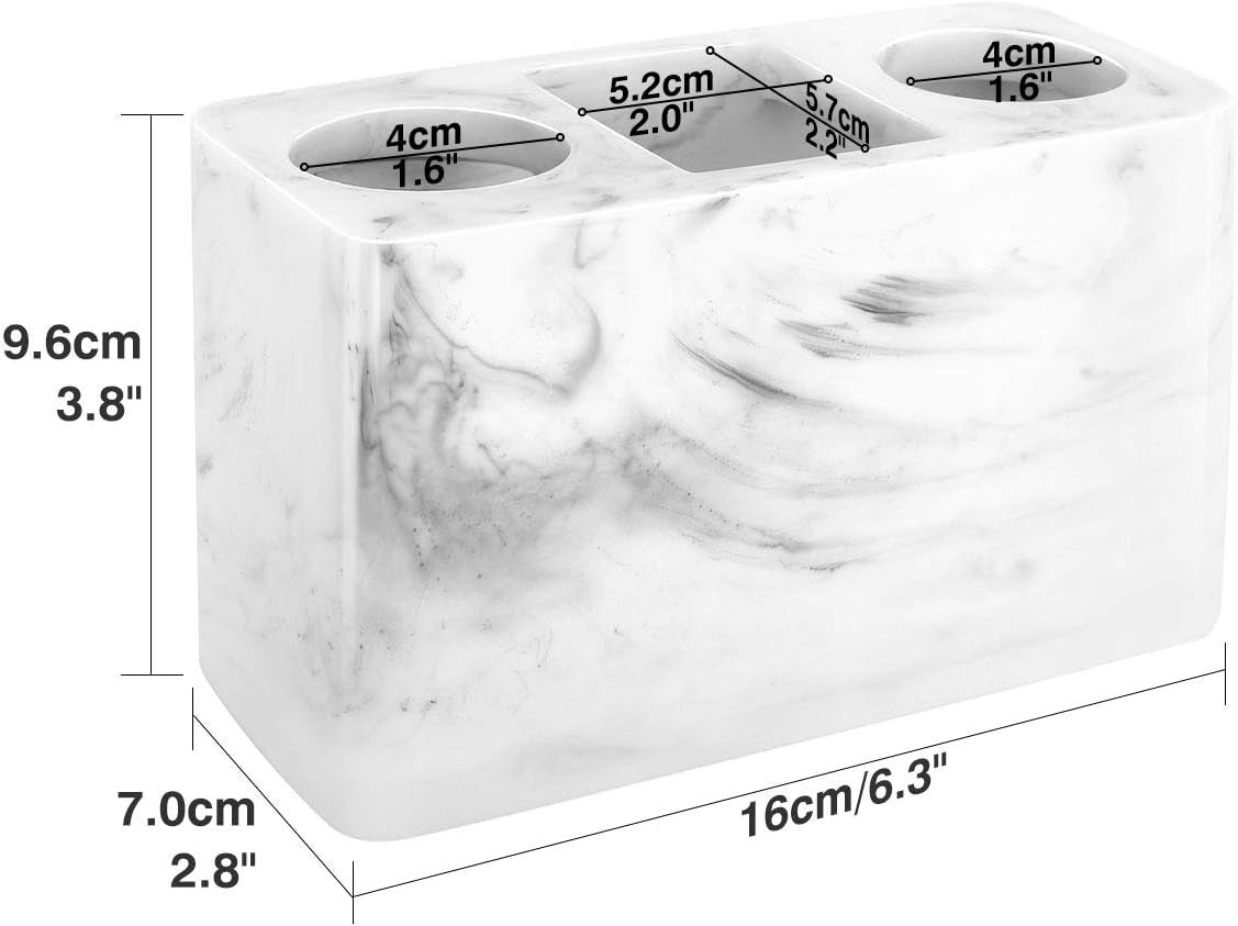 Electric Toothbrush Holder, 3 Slots Large Marble Toothbrush Toothpaste Stand, Resin Storage for Bathroom Accessories Vanity Counter Sink Organizer Caddy Marble Style- Ink White
