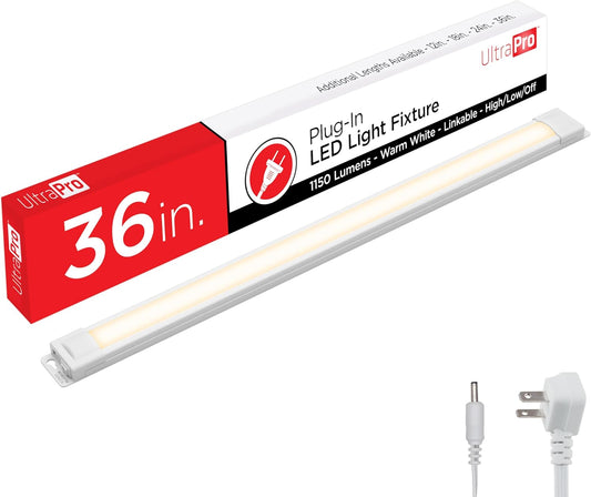 36 Inch Plug-In Linkable under Cabinet Lights, High/Low/Off, Warm White Light (2700K), LED under Cabinet Lighting, under Counter Lights for Kitchen, 44108