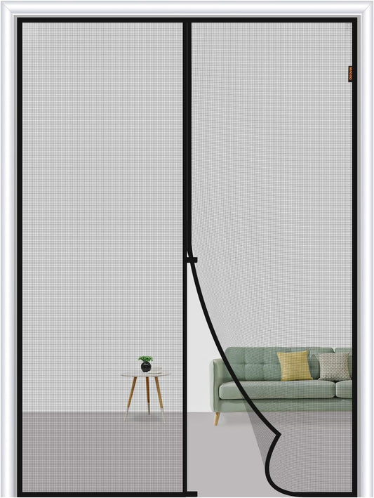 Magnetic Screen Door Fit Door Size 64 X 80 Inch, Screen Size 66" X 81" Strong Magnet French Style Mesh, Heavy Duty Fiberglass Mesh with Hook & Loop for Sliding Entrance, Gray