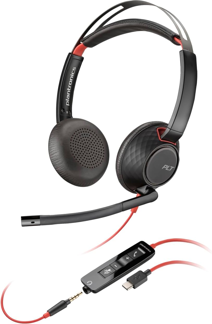 Poly Blackwire 5220 Stereo USB-C Headset + 3.5Mm Plug + USB-C/A Adapter