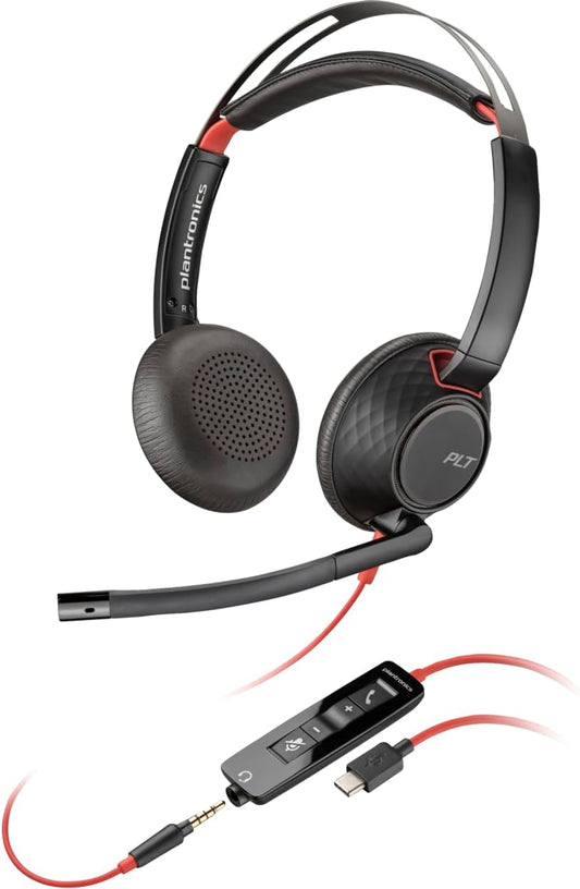 Poly Blackwire 5220 Stereo USB-C Headset + 3.5Mm Plug + USB-C/A Adapter