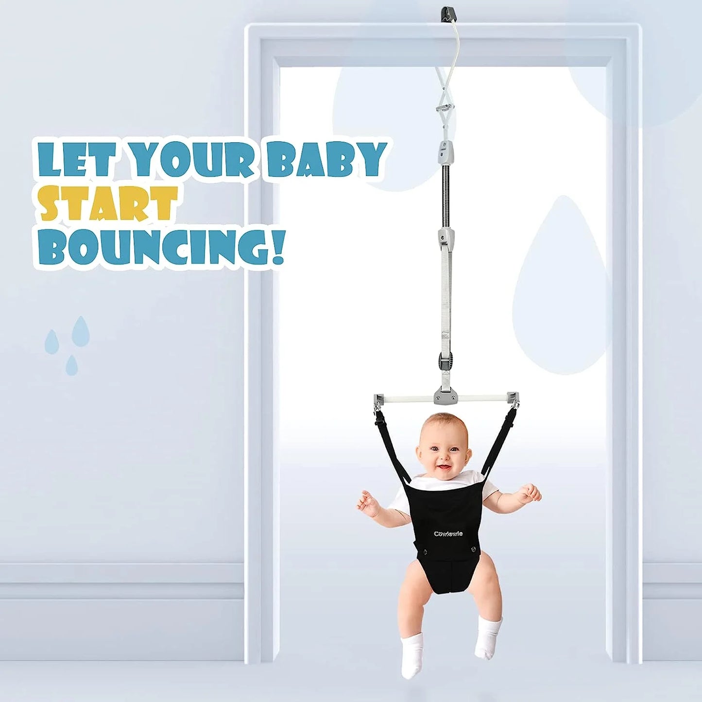 2 in 1 Baby Door Jumper, Adjustable Strap and Seat for 6-24 Months Infant Toddler, Foldable, Black