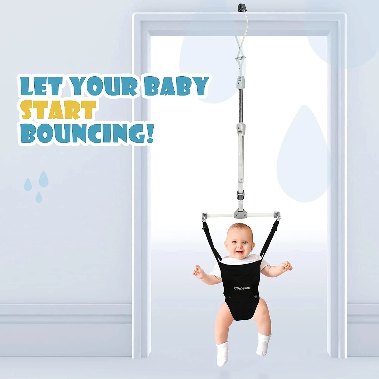 2 in 1 Baby Door Jumper, Adjustable Strap and Seat for 6-24 Months Infant Toddler, Foldable, Black