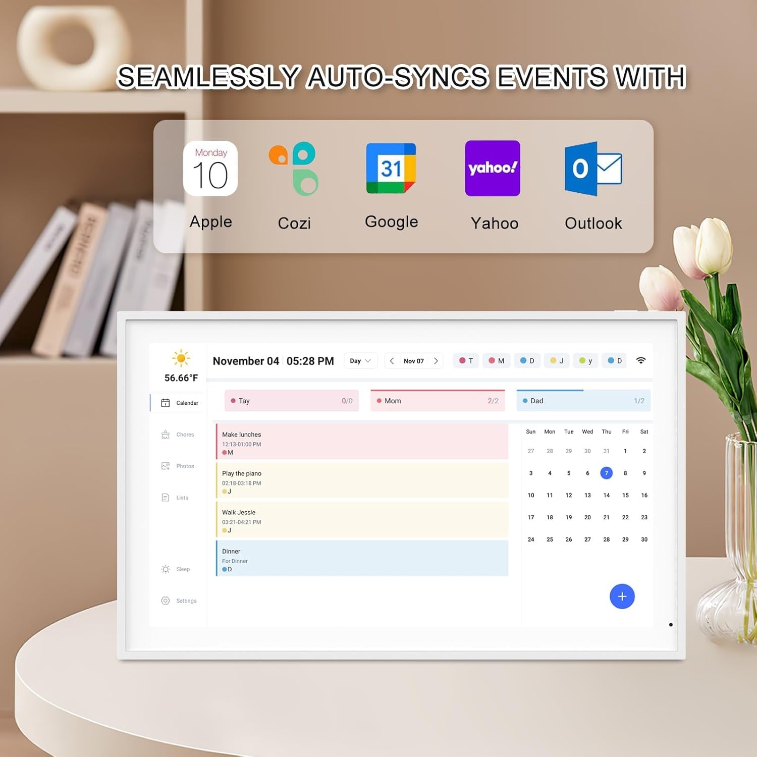 21.5 Inch Digital Calendar, Smart Electronic Calendar Planner & Chore Chart, IPS FHD 1920X1080 Wall Touch Screen Display for Family Schedules, Desk Stand Included, Wall Mountable - Share Photos/Videos