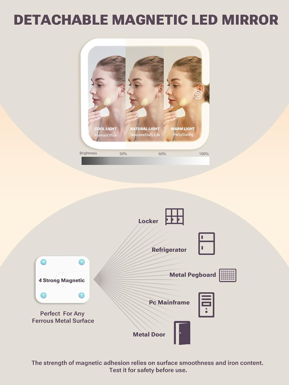 Makeup Box with Drawer and a Detachable Lighted Mirror, Waterproof Travel Train Case, Cosmetic Organizer and Makeup Suitcase with Adjustable Dividers, Magnetic LED Mirror (Icy Pink)