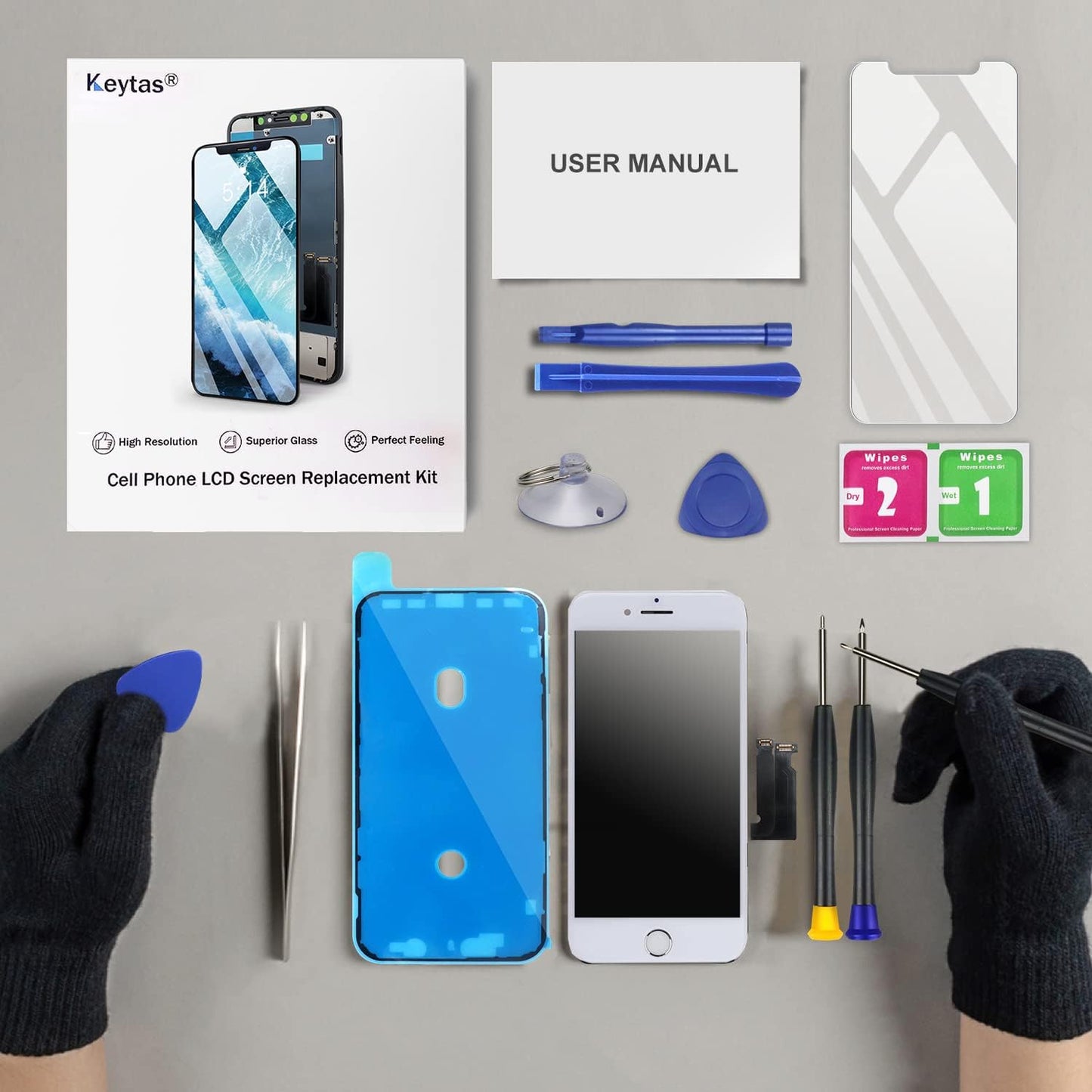 For Iphone 8 plus Screen Replacement Kit White 5.5" LCD Display for Iphone 8 plus Replacement Touch Screen Digitizer Full Assembly + Front Camera + Earpiece + Repair Tools + Screen Protector (White)