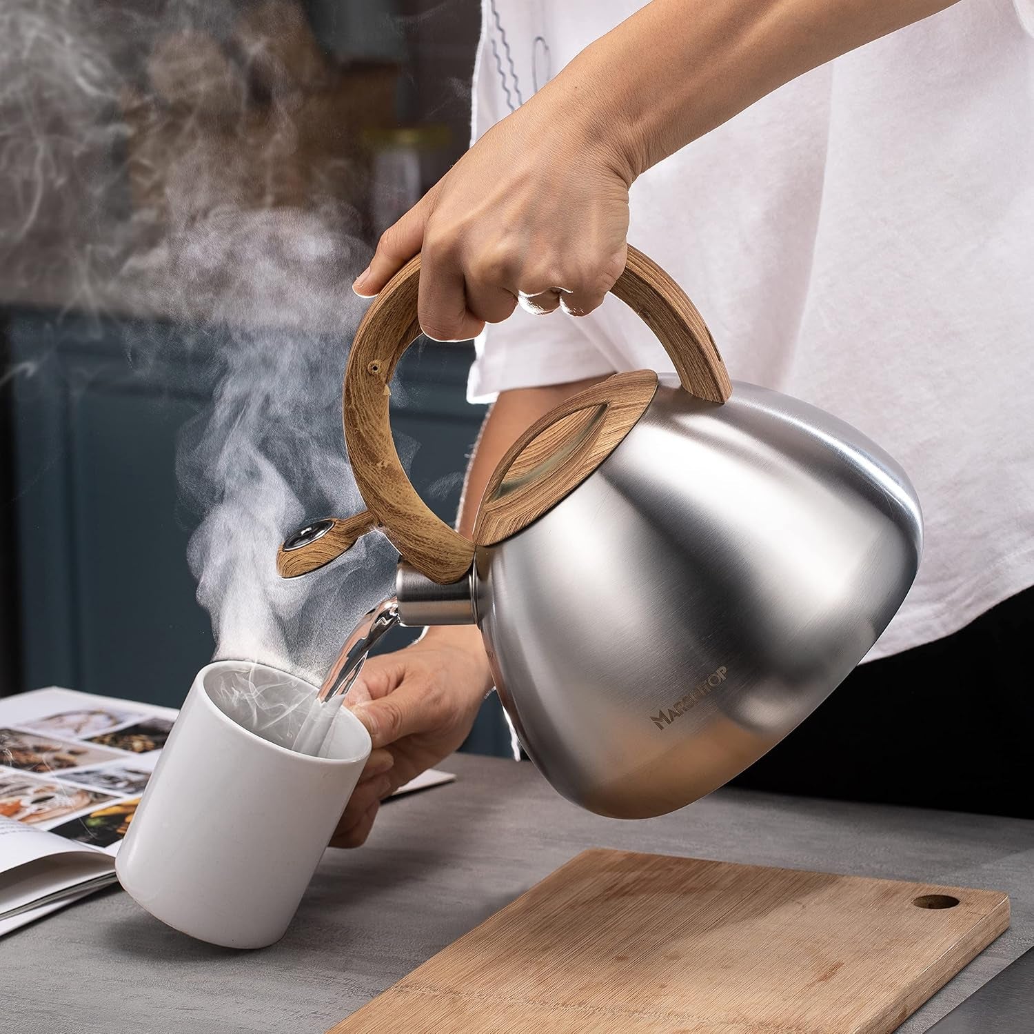 Tea Pot for Stove Top 2.6 Quart, Stainless Steel Tea Kettle Stovetop Whistling with Stay Cool Handle, Silver