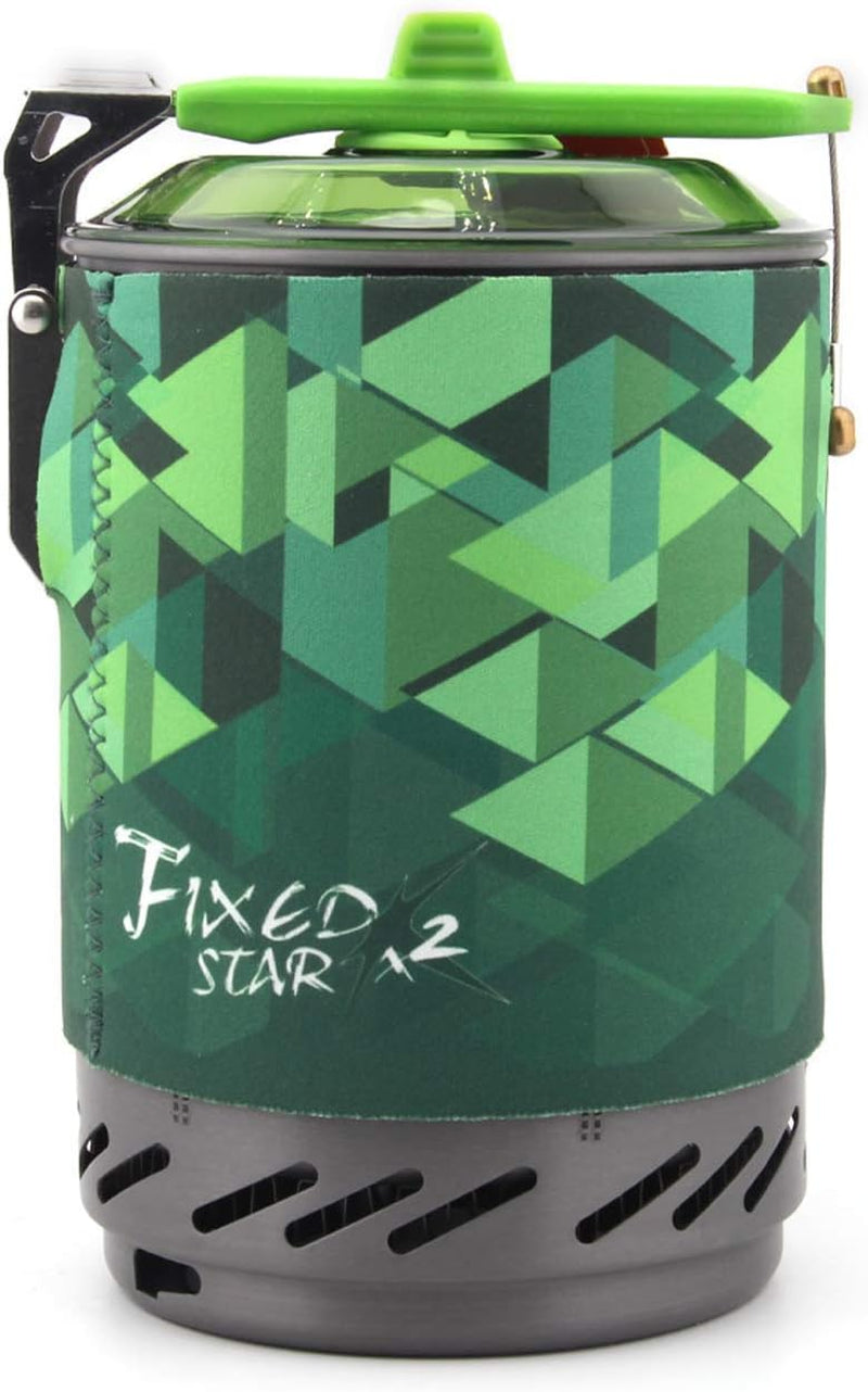 Fire Maple FMS-X2 X3 Compact One-Piece Camping Stove Heat Exchanger Pot Camping Equipment Set Flash Personal Cooking System (Star-2，Green)