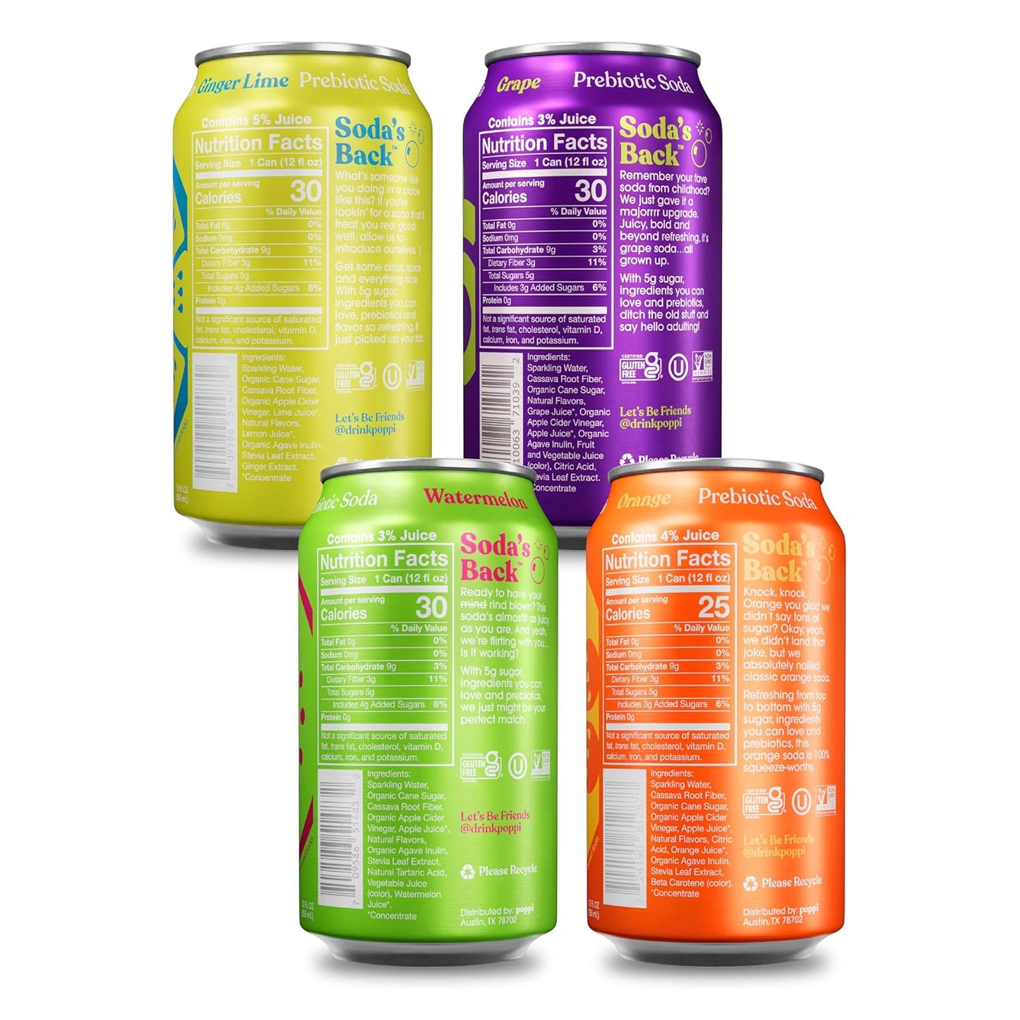 Sparkling Prebiotic Soda Beverage with Apple Cider Vinegar, Seltzer Water and Fruit Juice, Beach Party Variety Pack, 12 Fl Oz, Pack of 12, Packaging May Vary