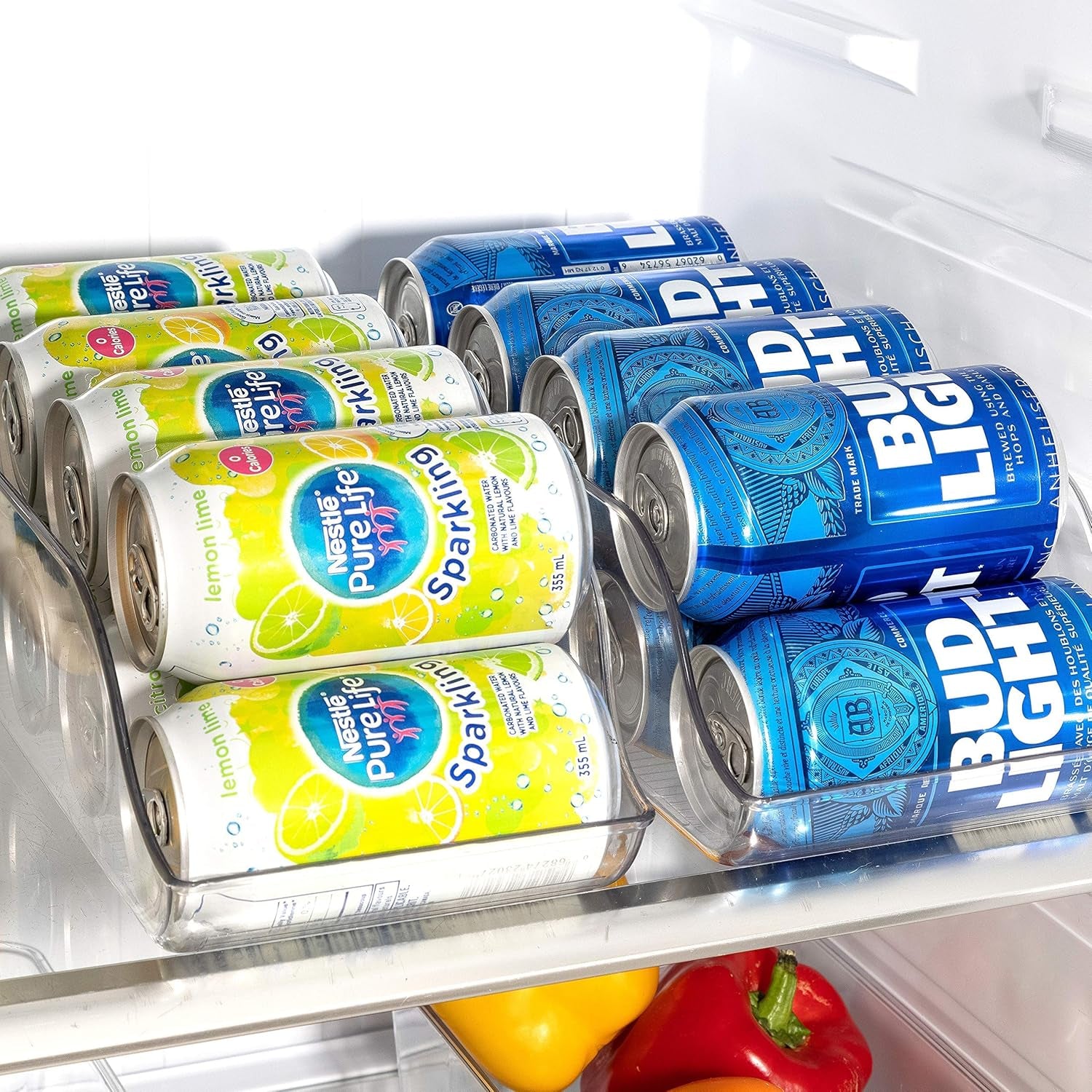 Set of 2 -  Refrigerator Organizer Bin Pop Soda Can Beverage Holder for Fridge, Kitchen, Countertops, Cabinets - Clear Plastic Can Dispenser and Canned Food Pantry Storage Rack (Without Lid)