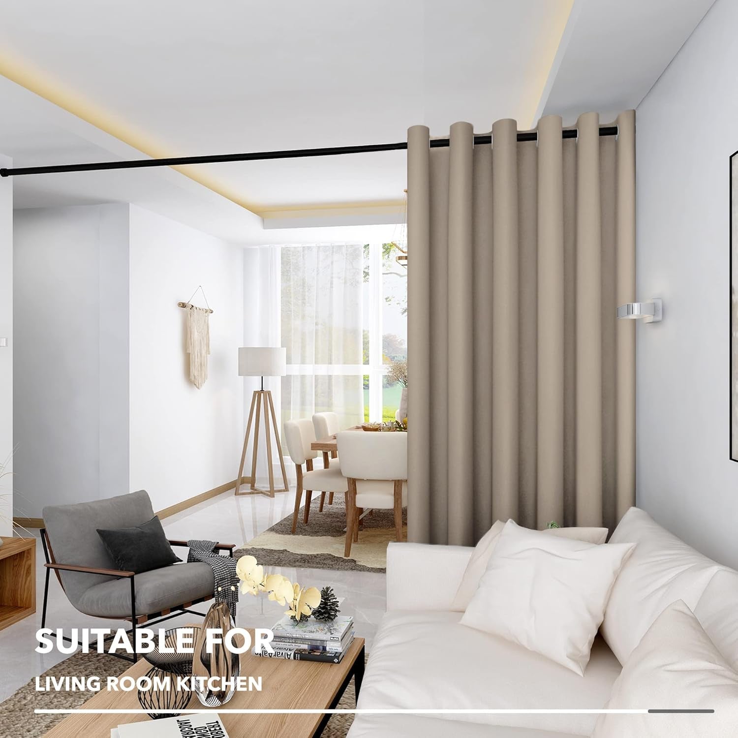 Room Divider Curtains for Office, Wide Blackout Curtain Screen for Bedroom, Thermal Curtains, Soundproof Drapes for Sliding Door, Theater (Khaki, 8.3Ft Wide X 7Ft Tall1 Panel)