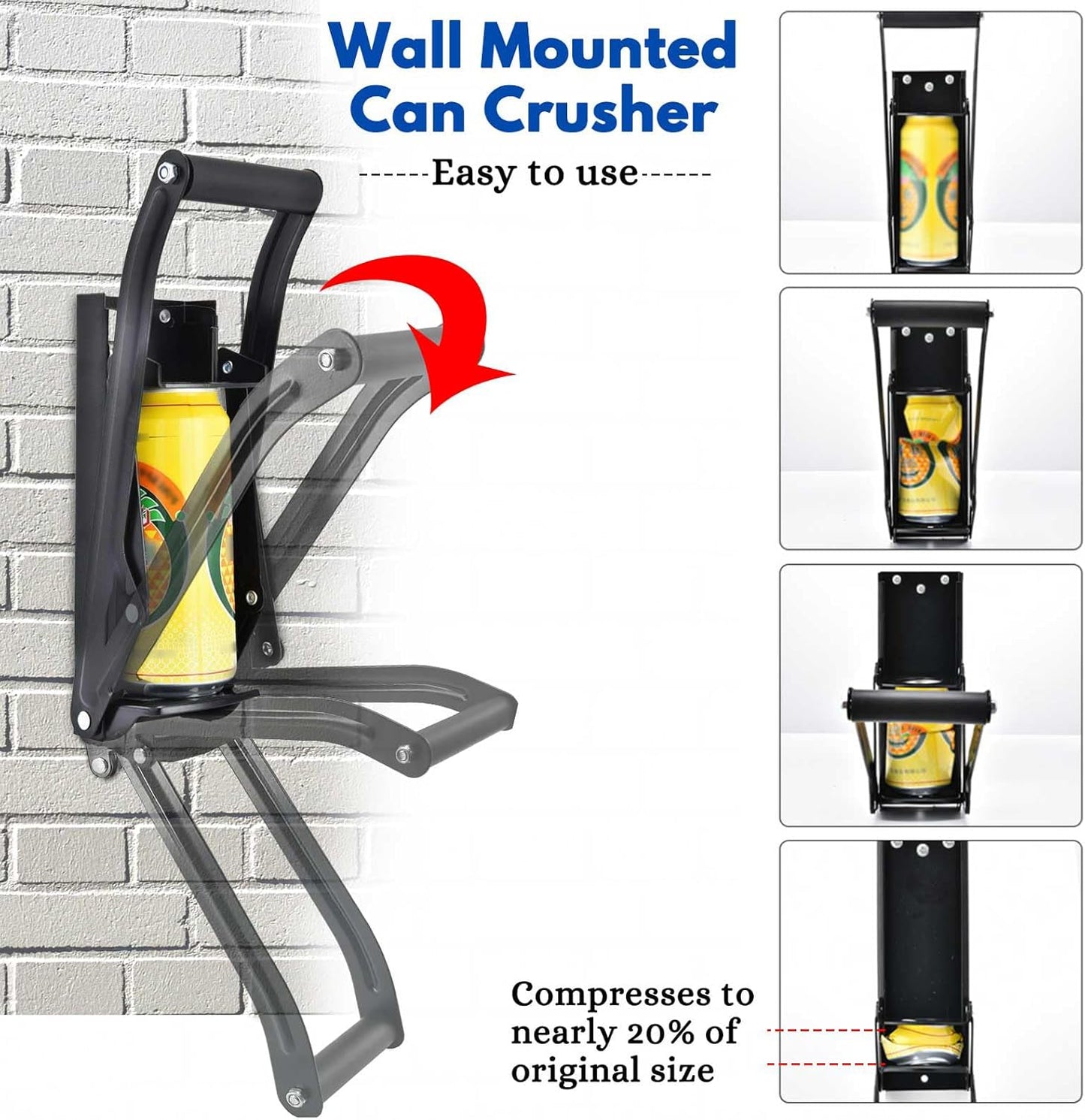 Can Crushers for Recycling, Aluminum Can Crusher for 16Oz & 12Oz Soda & Beer Can, Wall Mounted Can Smasher with Gloves