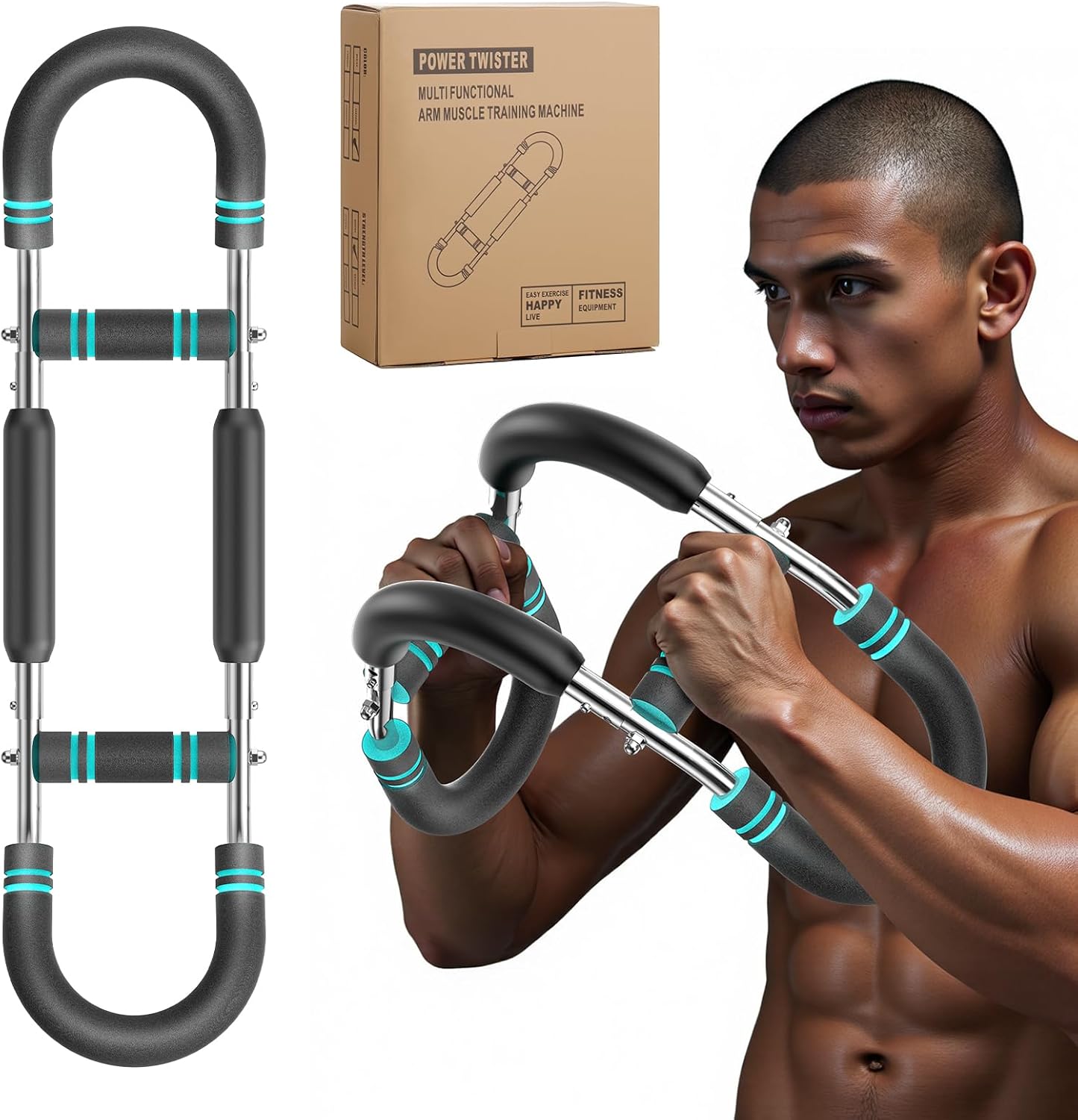 Twister Arm Trainer, Adjustable Resistance Chest Workout Equipment,Forearm Power Exercise Bar , Pectoralis Spinalis Device, Portable Detachable Design