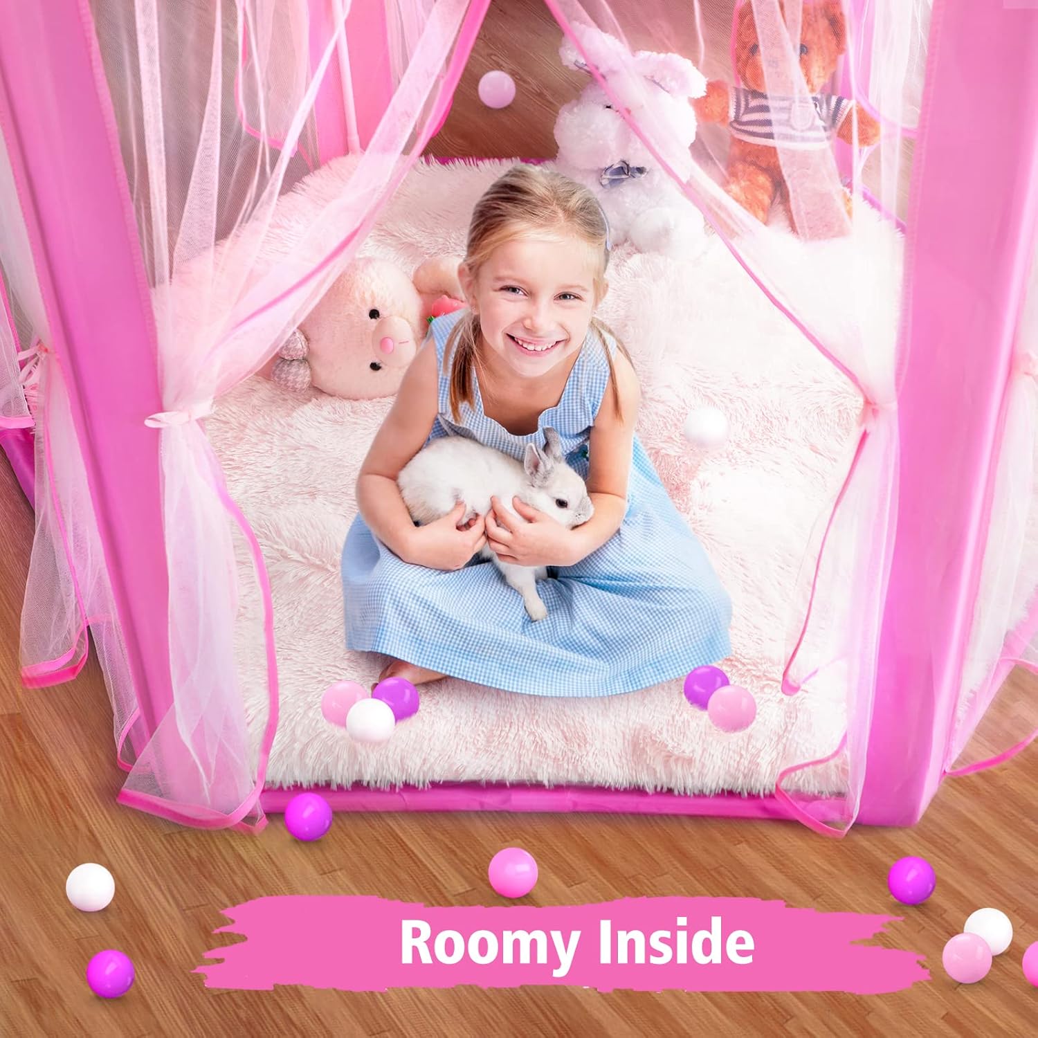 Princess Tent Girls Large Playhouse Kids Castle Play Tent with Star Lights Toy for Children Indoor and Outdoor Games, 55'' X 53'' (Dxh)