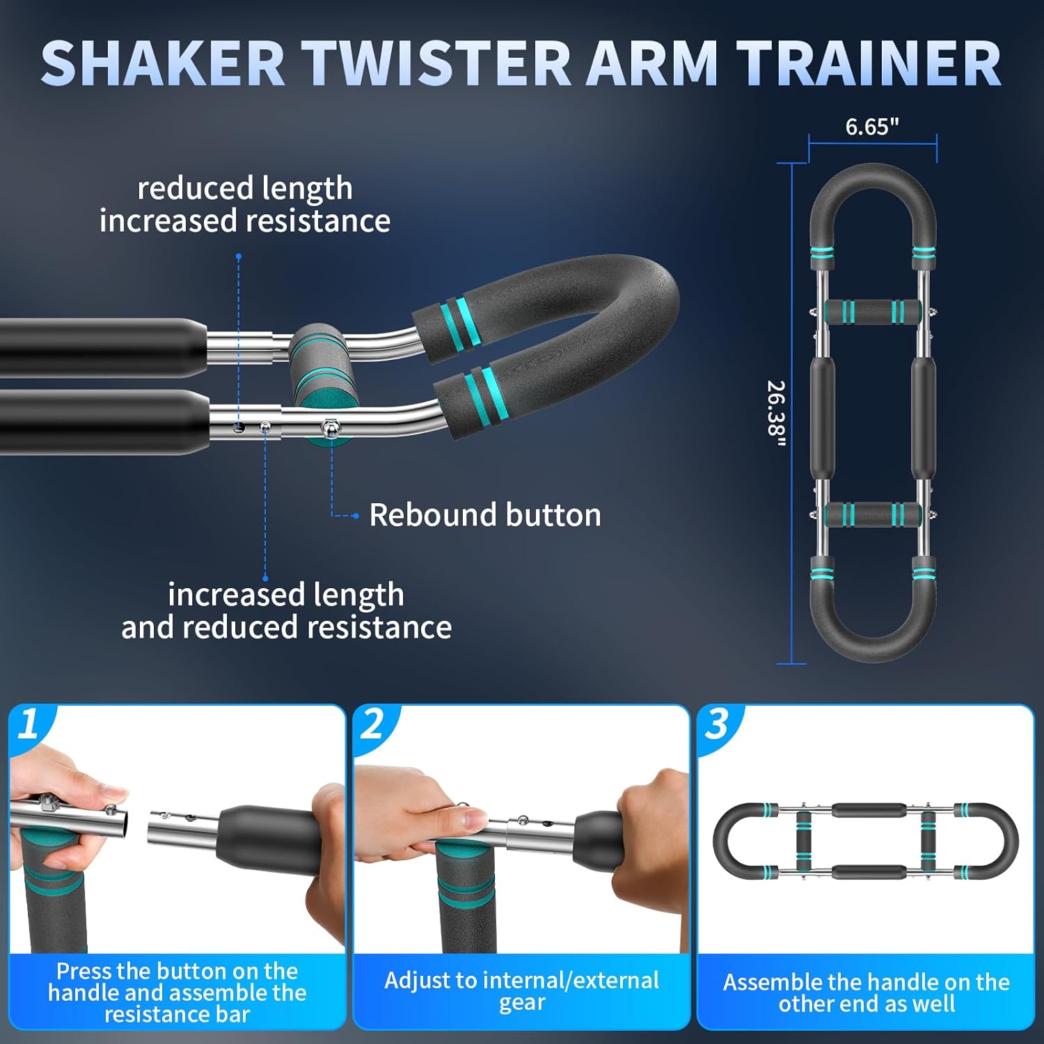 Twister Arm Trainer, Adjustable Resistance Chest Workout Equipment,Forearm Power Exercise Bar , Pectoralis Spinalis Device, Portable Detachable Design