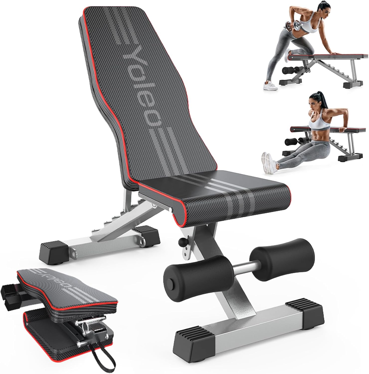 Adjustable Weight Bench for Full Body Workout; Foldable Bench Press Bench of Home Gym Strength Training; Incline Decline Flat Utility Workout Bench with Quick Folding& Fast Adjustment (Black)