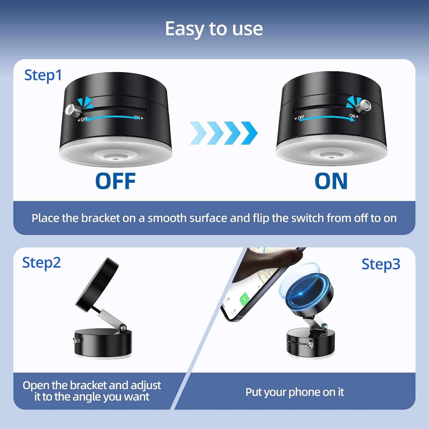 Vacuum Suction Magnetic Phone Holder, Upgraded Suction Cup Phone Holders, Magnetic Car Phone Holders for Phone and All Smartphones, Portable Phone Holder Mount for Gym/Mirror/Smooth Surface, Black