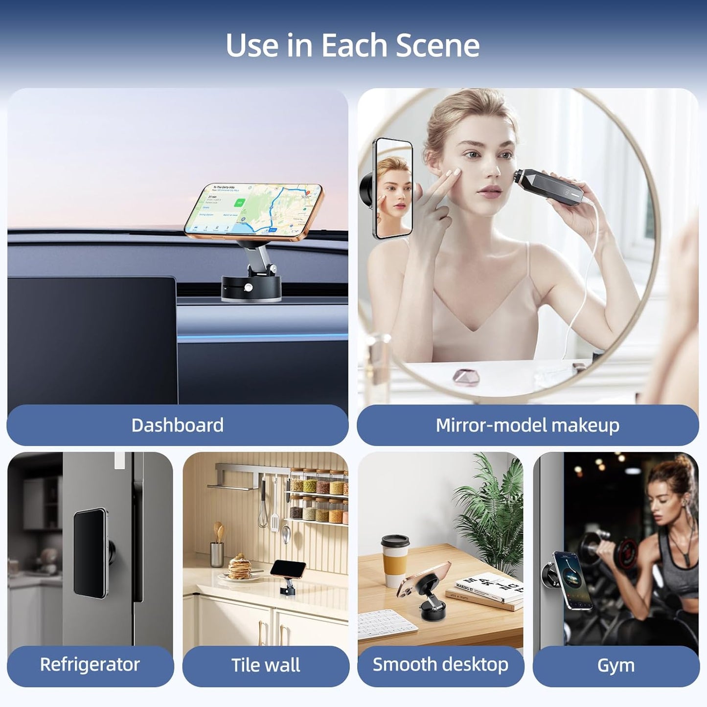 Vacuum Suction Magnetic Phone Holder, Upgraded Suction Cup Phone Holders, Magnetic Car Phone Holders for Phone and All Smartphones, Portable Phone Holder Mount for Gym/Mirror/Smooth Surface, Black
