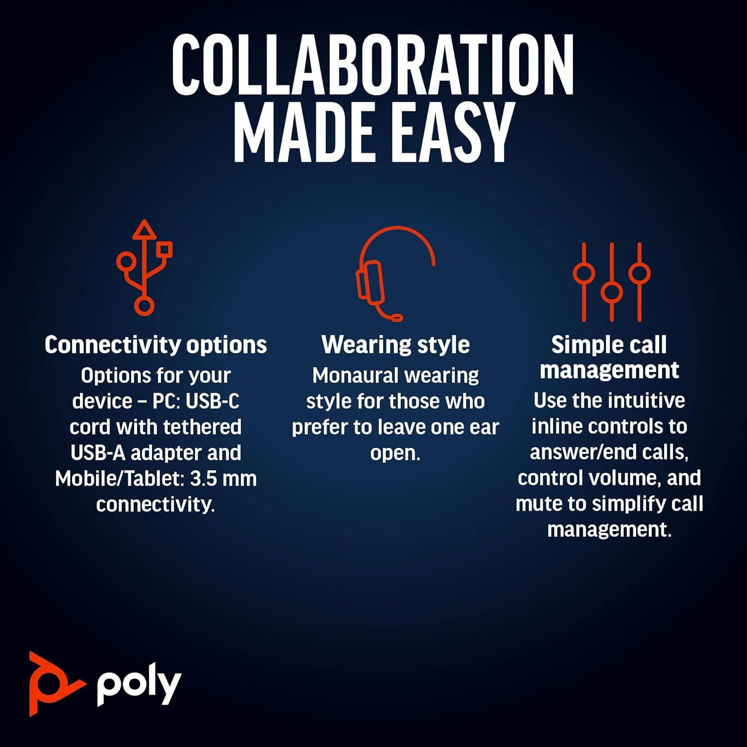 Poly Blackwire 5220 Stereo USB-C Headset + 3.5Mm Plug + USB-C/A Adapter