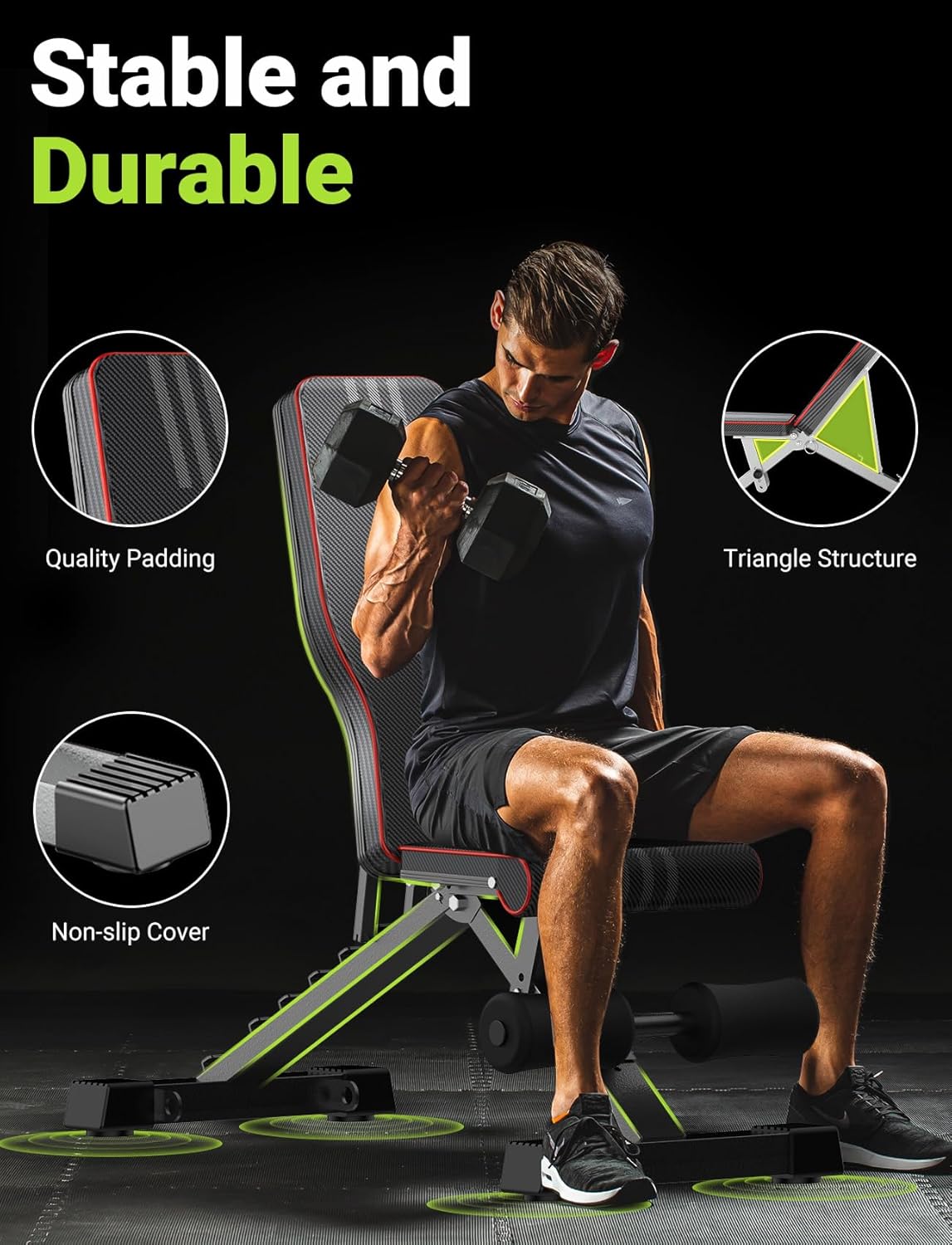 Adjustable Weight Bench for Full Body Workout; Foldable Bench Press Bench of Home Gym Strength Training; Incline Decline Flat Utility Workout Bench with Quick Folding& Fast Adjustment (Black)