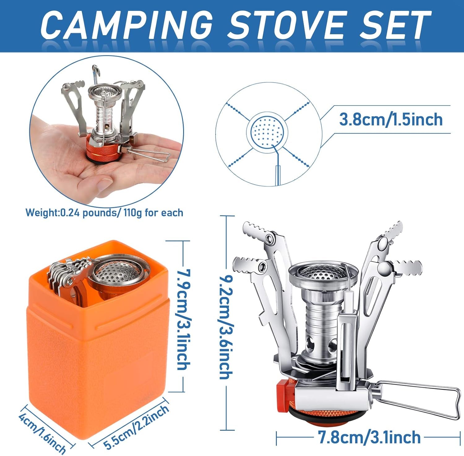 Camping Stove Travel Stove Windproof Backpacking Stove with Piezo Ignition Portable Fuel Burner for Outdoor Camping Hiking Cooking (2 Pieces)