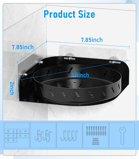 360°Rotating Corner Shower Caddy Shelf with 6 Hooks,2Pack Bathroom Lazy Susan Shower Organizer Corner with 5Pcs Adhesive,Stainless Steel Shower Racks for inside Shower for Home Apartment Decor(Black）