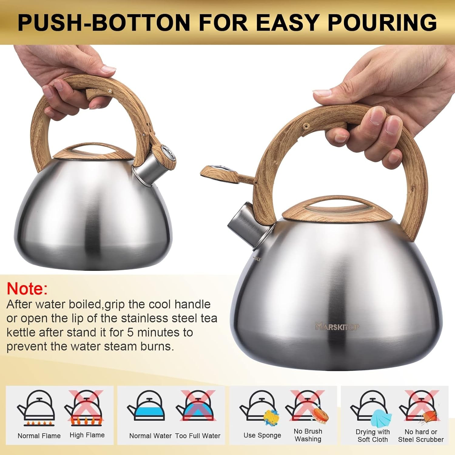 Tea Pot for Stove Top 2.6 Quart, Stainless Steel Tea Kettle Stovetop Whistling with Stay Cool Handle, Silver