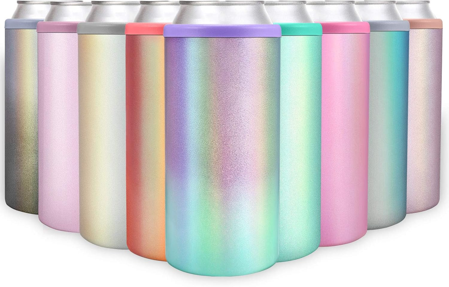 Insulated Can Cooler for 12 Oz Slim Cans,(1 Pack) Double-Walled Vacuum Stainless Steel Can,For Beer/Soda/Beverage/Energy Drinks Can Cooler Keeper-Purple Green