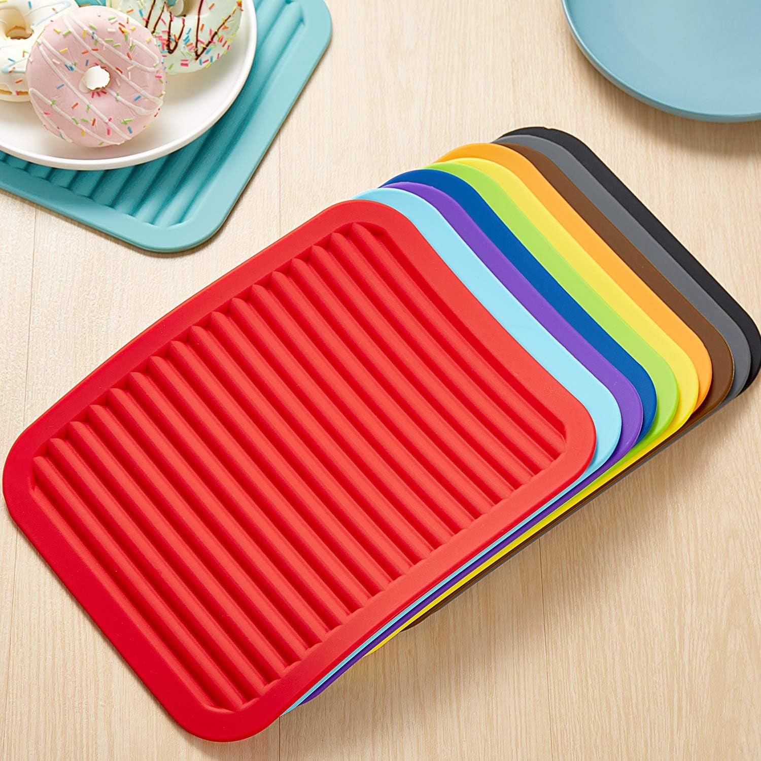 Silicone Trivets - 9" X 12" Silicone Potholder [2 Set ] Silicone Pot Holders - Spoon Rest - Kitchen Table Mat - Hot Pads - Large Coasters (Peppermint Green)