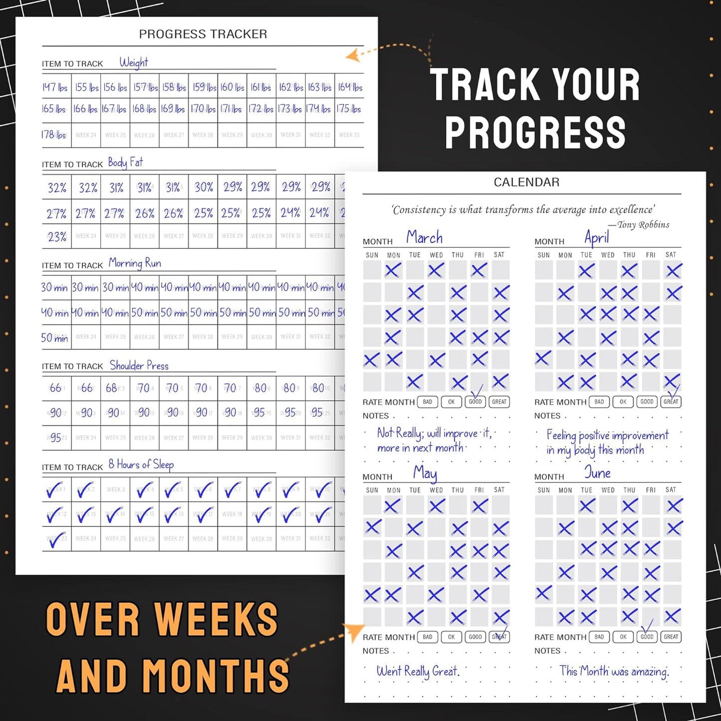 Hardcover Fitness Journal Workout Planner for Men & Women - A5(5.7" X 8.3") Sturdy Workout Log Book to Track Gym & Home Workouts
