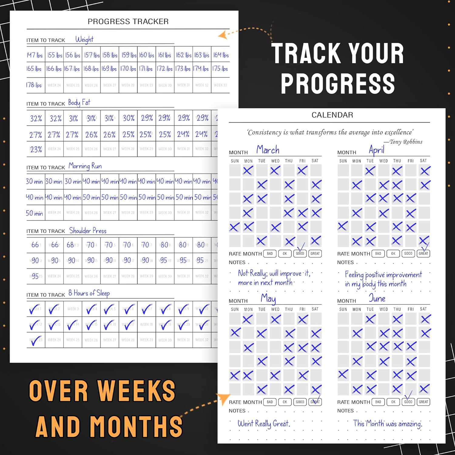 Hardcover Fitness Journal Workout Planner for Men & Women - A5(5.7" X 8.3") Sturdy Workout Log Book to Track Gym & Home Workouts