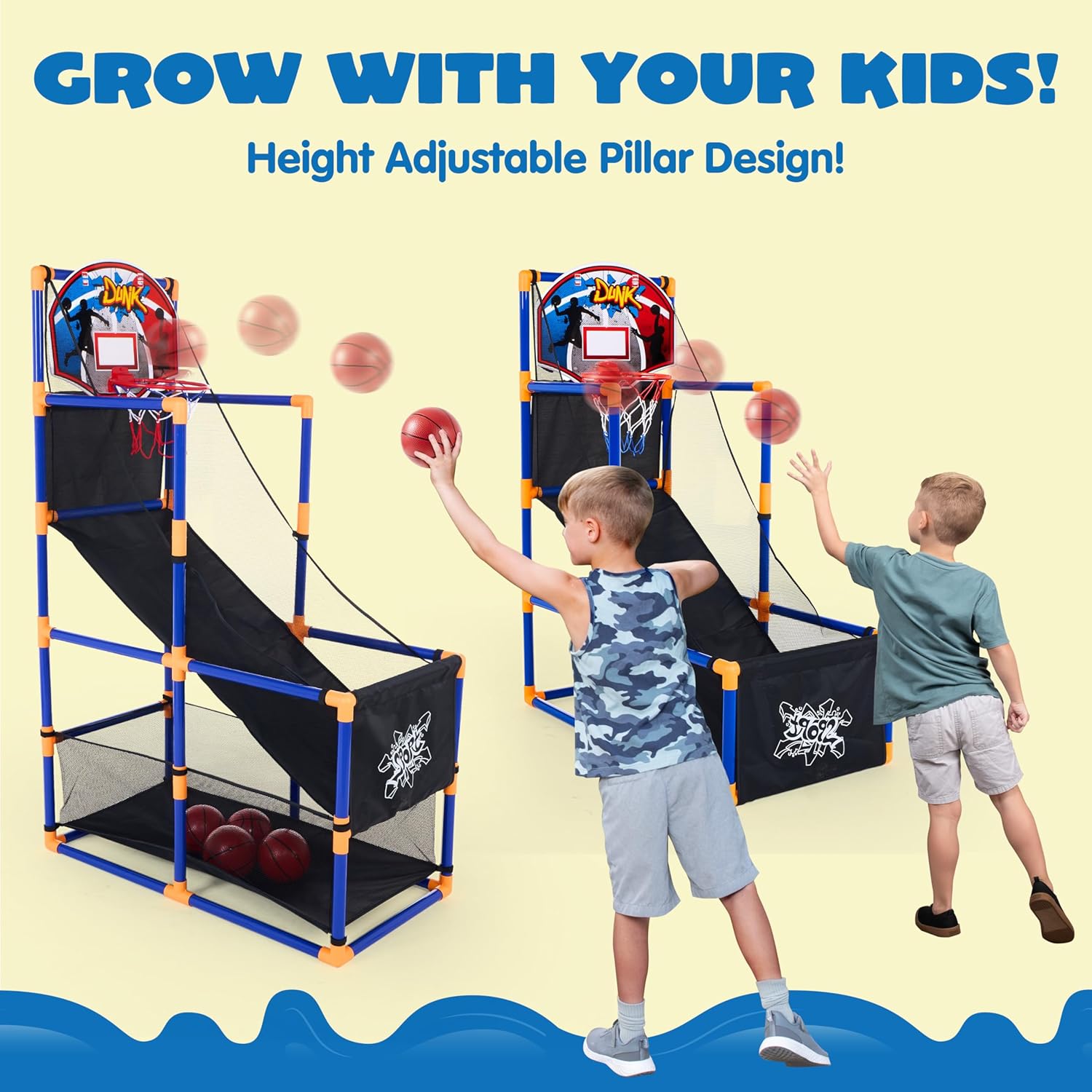 Arcade Basketball Game Set with 4 Balls and Hoop for Kids 3 to 12 Years Old Indoor Outdoor Sport Play - Easy Set up - Air Pump Included - Ideal for Competition