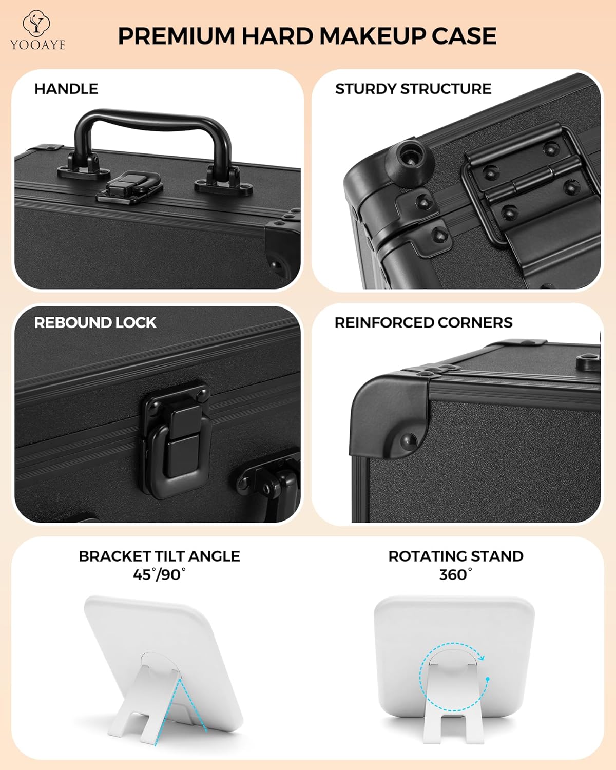 Makeup Box with Detachable Lighted Mirror–Travel Train Case, Cosmetic/Storage Organizer & Makeup Suitcase with Adjustable Dividers & Magnetic LED Mirror (Black)
