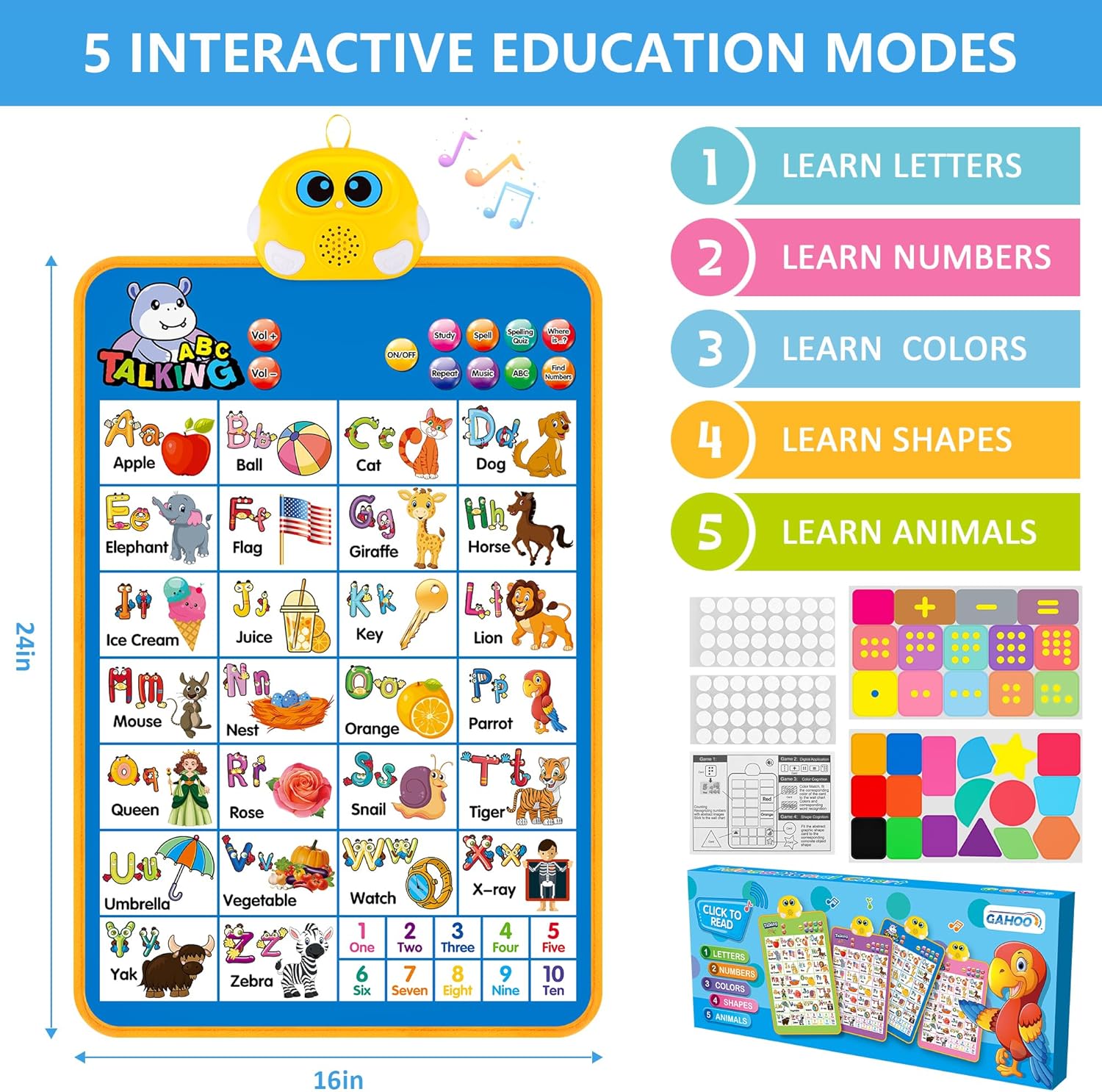 Electronic Alphabet Wall Chart, Talking ABC, 123S, Music Poster, Kids Learning Toys for Toddlers 1-3, Interactive Educational Toddler Toy, Birthday Gifts for Age 1 2 3 4 5 Year Old Boys Girls - Blue