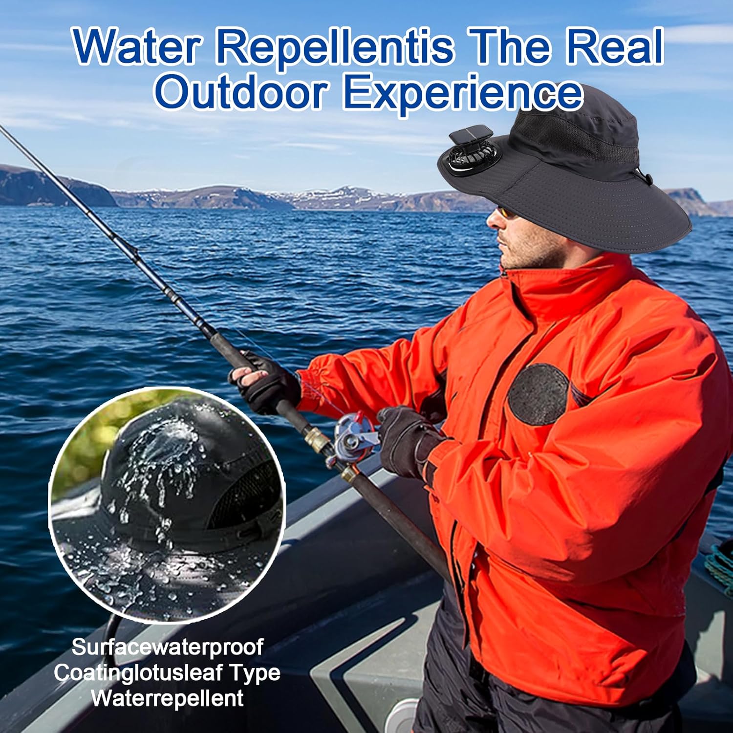 Wide Brim Solar Fan Outdoor Fishing Hat,Men Sun Hat with 2 Solar Fan Fishing Hats